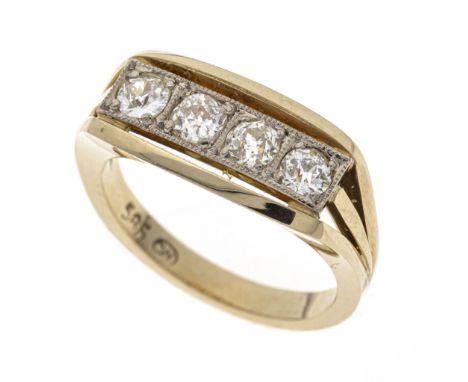 Altschliff-Diamant-Ring RG/WG 585/000 mit4 Altschliff-Diamanten, zus. 0,60 ct get.W/SI, RG 52, 5,0 g