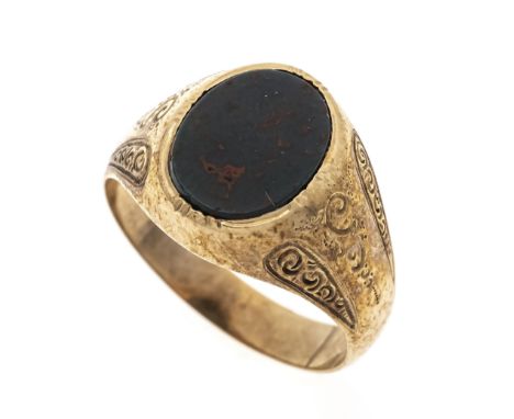 Heliotrop Herren-Ring  RG 585/000 mit einem ovalen Heliotrop-Lagenstein 11,5 x 9 mm, RG 62, 6,3 g