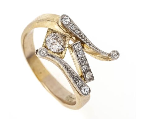 Altschliff-Diamant-Diamantrosen-Ring RG/WG 585/000 mit einem Altschliff-Diamanten 0,20 ct l.get.W/SI und Diamantrosen, RG 56,