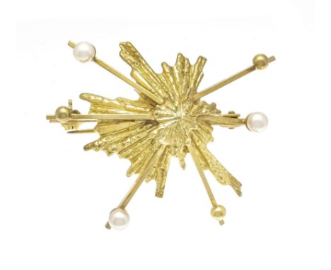 Design Perlen-Brosche GG 333/000 mit drei Zuchtperlen 3,3 mm, L. 33 mm, K &amp; L gemarkt, 5,1 g