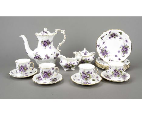 Kaffeeservice für sechs Personen, 21.tlg., England, Hammersley/Spode, 20. Jh., Modell Victorian Violets, mit vioelttem Blumen