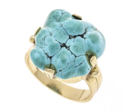 Türkis-Ring GG 585/000 mit einem Türkiscabochon 19 mm, RG 56, 7,4 g