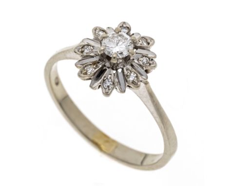 Brillant-Ring WG 750/000 mit einem Brillanten 0,17 ct W/SI und 8 Achtkant-Diamanten zus. 0,03 ct, RG 51, 2,6 g