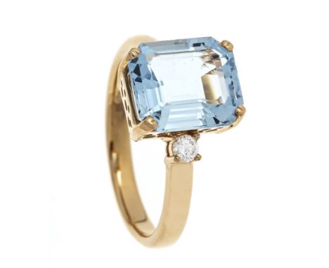 Aquamarin-Brillant-Ring RG 750/000 mit einem im Smaragdschliff fac. Aquamarin 3,33 ct in einem leuchtenden, kräftigen Hellbla
