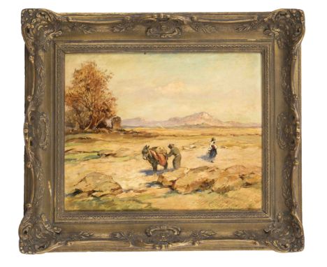 Karl Plückbaum (1880-1952), Landschaft mit Esel und Mönch nahe Sorrento bei Rom, Öl auf Hartfaser, u. re. sign. K. Plückbaum,