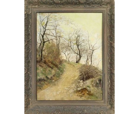 Karl Buchholz (1849-1889), Protagonist der Weimarer Malerschule, karger Bergweg bei Wengen, Öl auf Karton, u. re. sign. u. da