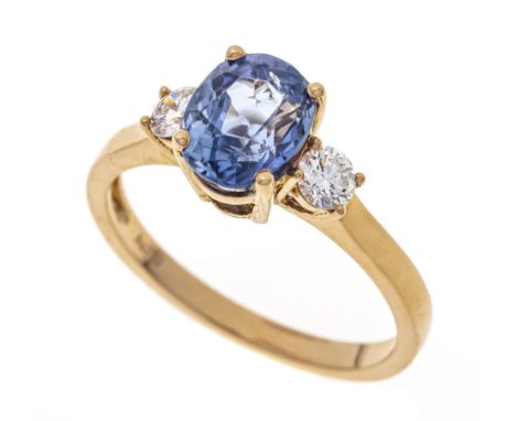 Saphir-Brillant-Ring RG 750/000 mit einem feinen oval fac. Saphir 2,44 ct in einem leuchtenden Pastellblau, transparent mit w