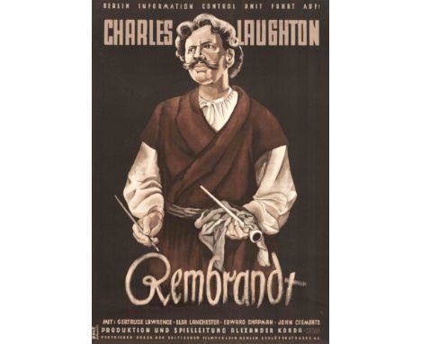 2 Plakate ''Charles Laughton - Rembrandt'', 1936, zwei Abzüge des Filmplakats, Vintage-Farboffset bei E. Zander Berlin, Randl