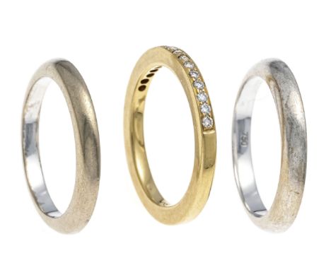 Set 3 Ringe GG/WG 750/000 GG-Ring mit Brillanten, zus. 0,20 ct W/SI, 2 WG-Ringe, RG 57, 15,4 g