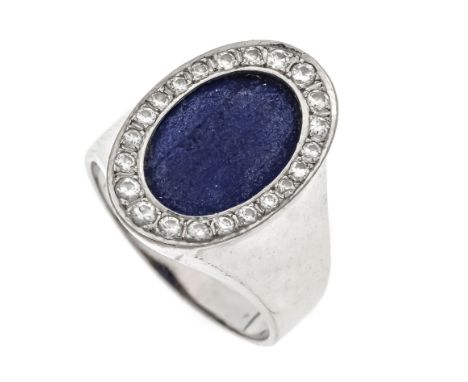 Lapislazuli-Brillant-Ring WG 750/000 mit einem Lapislazuli-Lagenstein 13,5 x 9,5 mm und 22 Brillanten, zus. 0,4 ct getönt/SI,