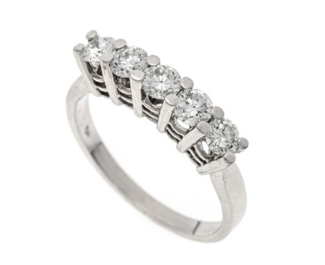 Brillant-Rivière-Ring WG 750/000 mit 5 Brillanten, zus. 0,75 ct l.get.W/VS-SI, RG 51, 3,3 g