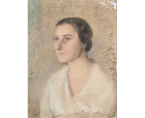 British School (19th/20th Century)Portrait of a lady, bust length, in a white dressIndistictly signed, pastel, 54.5cm by 43cm