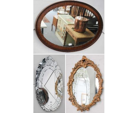 A Venetian Style Wall Mirror, 51cm by 90cm; together with two further modern wall mirrors (3)