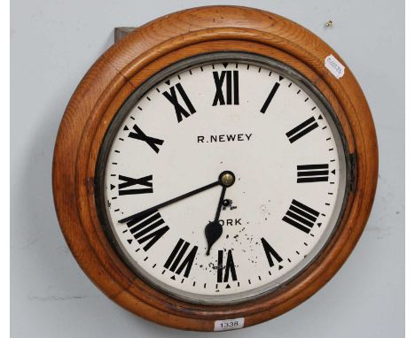An oak 12inch dial wall time piece, circa 1900, dial signed R. Newey, York, single fusee movement with an anchor escapement, 
