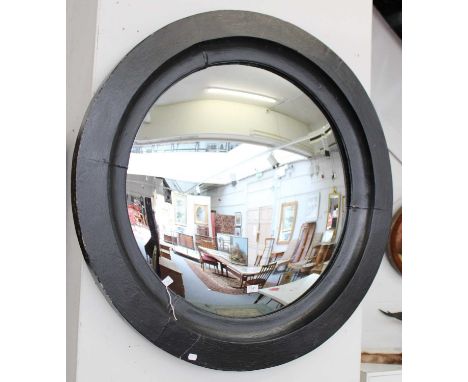 An Oversized Regency Style Convex Mirror in Black Painted Frame, 107cm dia. by 6cm depth; together with An Art Deco Style Bla