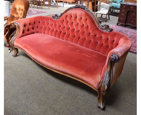 A Victorian Button Backed Mahogany Framed Sofa, 203cm