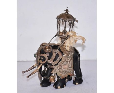 Vintage Indian silver and ebony elephant figure, 14.5cm high approx., This item cannot be exported