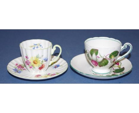 Two various vintage Shelley cups &amp; saucers including blossom decorated, coffee cup &amp; saucer, marked # 2348; and fuchs
