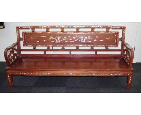 Chinese mother of pearl inlaid hardwood sofa 184cm wide, 63cm deep, 82cm high approx