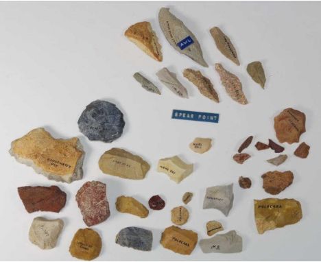 Eight aboriginal stone spear points &amp; other items a collection of other aboriginal stone tools and artifacts, the majorit