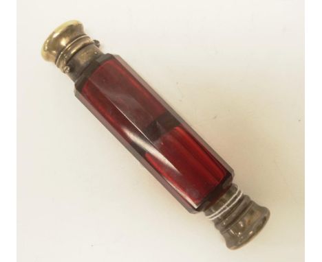 Victorian sterling silver capped perfume bottle London 1876, maker Mordan &amp; co. , double ended sterling silver caps, to r