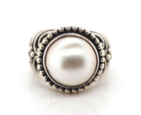 Mabe pearl and sterling silver ring marked 925. Approx ring size L