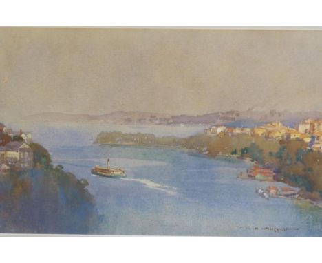 R. H. Moppett, Sydney Harbour Scene with Ferry watercolour, signed lower right, 21cm x 33cm