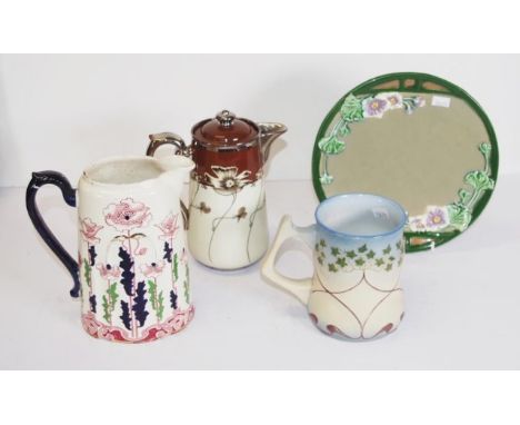 Four various vintage ceramic tableware pieces including Art Nouveau coffee pot, marked for Albany &amp; Harvey, Burslem, circ