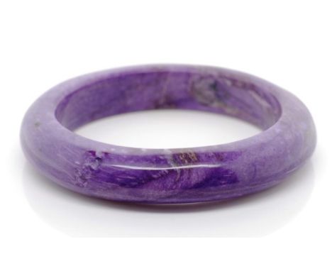 Purple dragon gemstone bangle lavender Charoite, approx 13.5mm d end shape, 58mm inside diameter