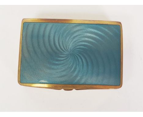 Guilloche enamel &amp; brass trinket box blue guilloche spiral pattern decoration to lid, on brass box, (monogrammed to inter