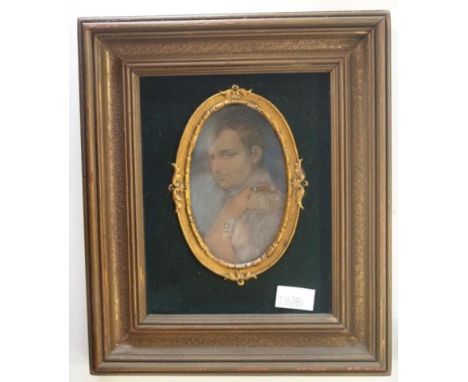 Framed antique miniature portrait of Napoleon 19cm X 16cm approx