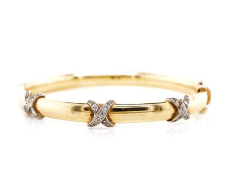 9ct yellow gold and diamond bangle marked 375. Approx weight 51 grams, inside width 62mm