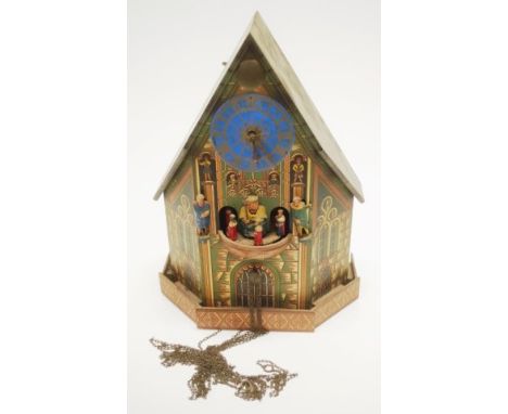 Vintage Continental wood cased clock (probably of German origin), with revolving parade of the kings movement, music box move