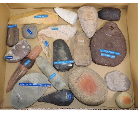 Good collection of aboriginal stone artefacts the majority with name of origin written, including a knives 12cm Alice Springs