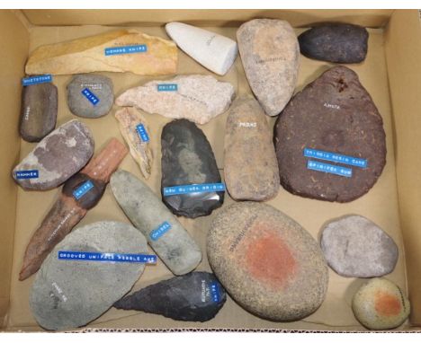 Good collection of aboriginal stone artefacts the majority with name of origin written, including a knives 12cm Alice Springs