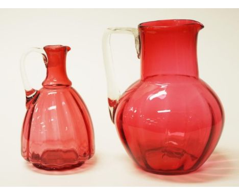Large ruby glass jug &amp; ewer 22cm high (tallest) approx.
