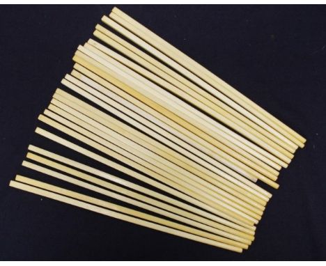Twenty six vintage Chinese ivory chopsticks c.1940, no decoration,  25.5cm long approx., NB. These items may not be exported.
