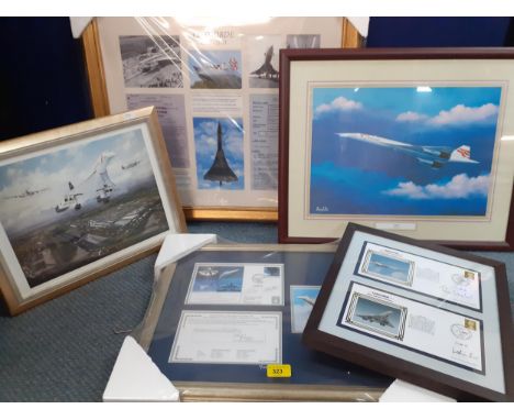 Concord related prints and first day covers together with a watercolour of a cruise liner, framed together with President For
