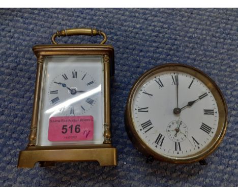 An early 20th century French five window carriage clock, with key, together with a drum shaped bedside clock A/F, Location: A