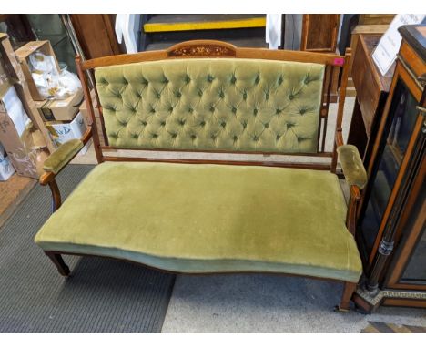 A late Victorian inlaid two seater salon sofa 