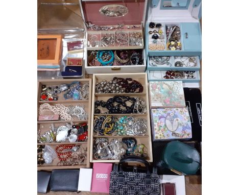 A quantity of modern costume jewellery to include M&S and Accessorise, two trays of necklaces, 2 modern jewellery boxes and c