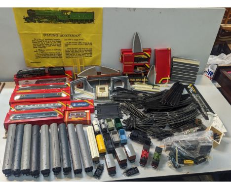 A mixed selection of Railway set items to include Hornby, Tri-ang and Jouef engines to include Mallard and other rolling stoc