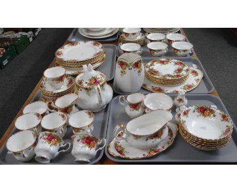 Five trays of Royal Albert 'Old Country Roses' English bone china to include: two handled soup bowls with stands, various pla