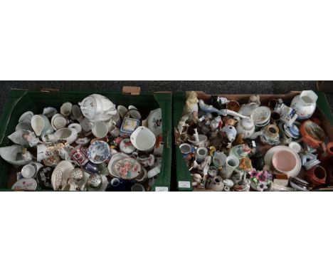 Two boxes of china to include: Royal Worcester miniature vases, Aynsley 'Celeste' vase, various Art pottery and other vases, 