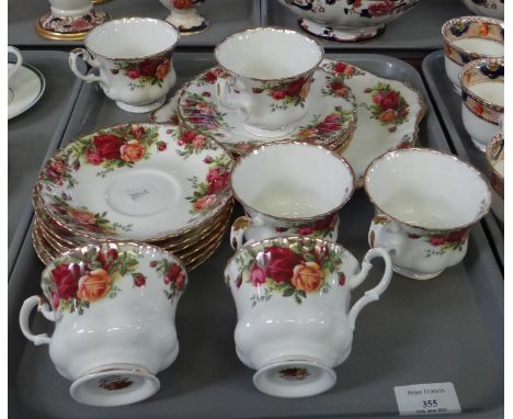 Tray of Royal Albert English bone china 'Old Country Roses' design teaware to include: teacups and saucers, plates etc. (B.P.