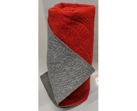 Vintage woollen reversible Welsh quilt, with dark red to one side and dark grey to other, leaf and swirl designs. (B.P. 21% +