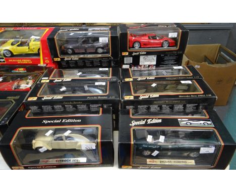 Collection of ten Maisto Special Edition 1:18 scale model diecast vehicles all in original boxes, to include: Jaguar XL220, C