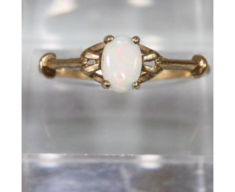 9ct gold opal dress ring size O1/2.  1.5g approx.  (B.P. 21% + VAT) 