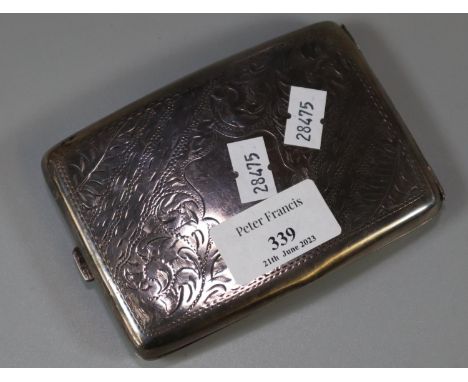 Early 20th century silver engraved cigarette case.  5 troy oz approx.   (B.P. 21% + VAT) 