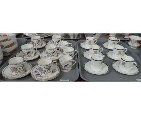 Two trays of china coffee ware to include: nine Aynsley 'Pembroke' design coffee cups and saucers and six Wedgwood House of P